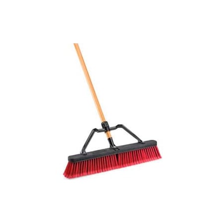 Libman Libman Commercial Push Broom W/Hard Polymer Support Brace, 24" Medium Duty Bristles Wood Handle- 827 827